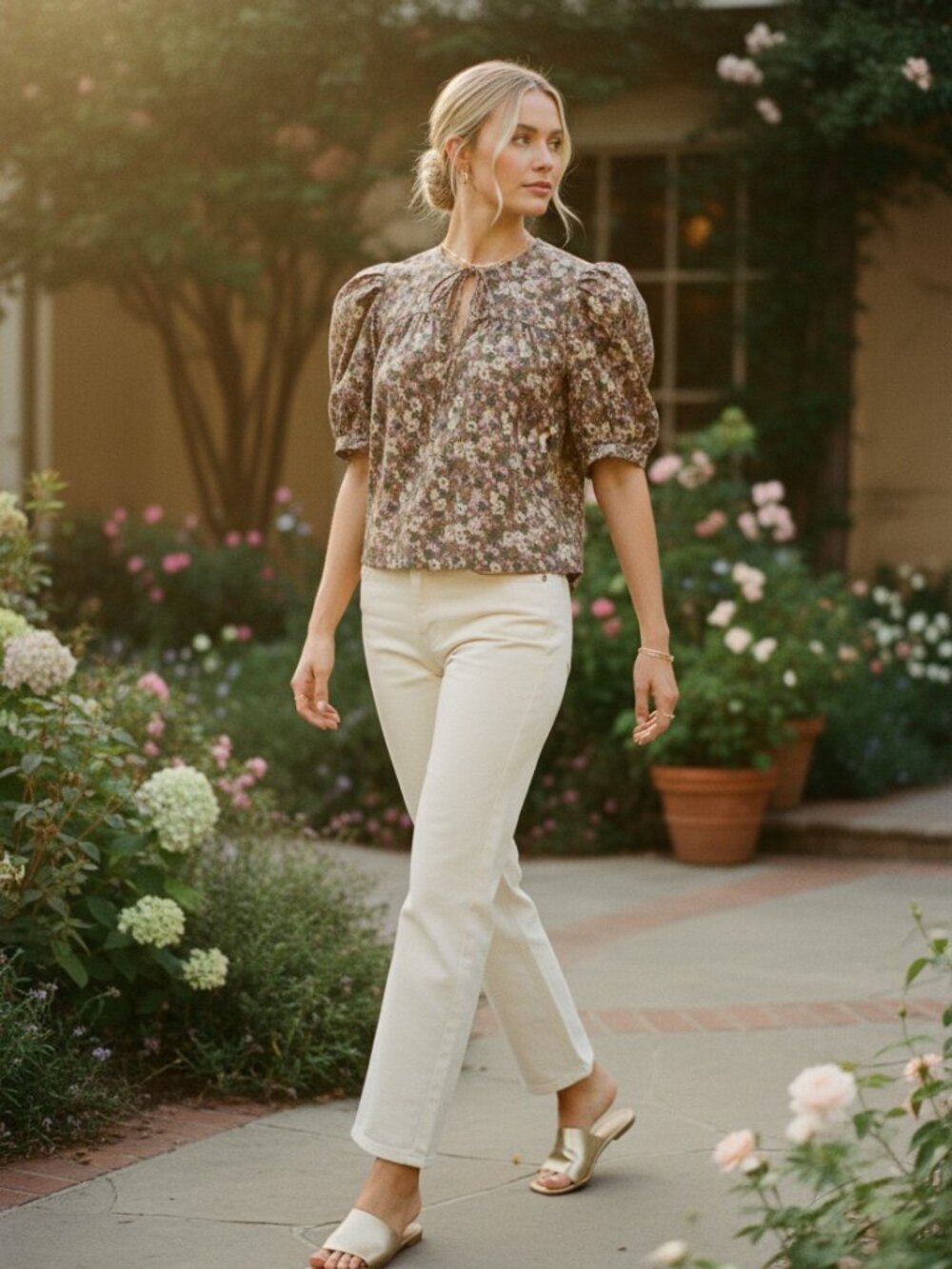 Hyacinth House Floral Puff Sleeve Blouse Cotton Lined XXS NWT Tuckernuck - Picture 2 of 8